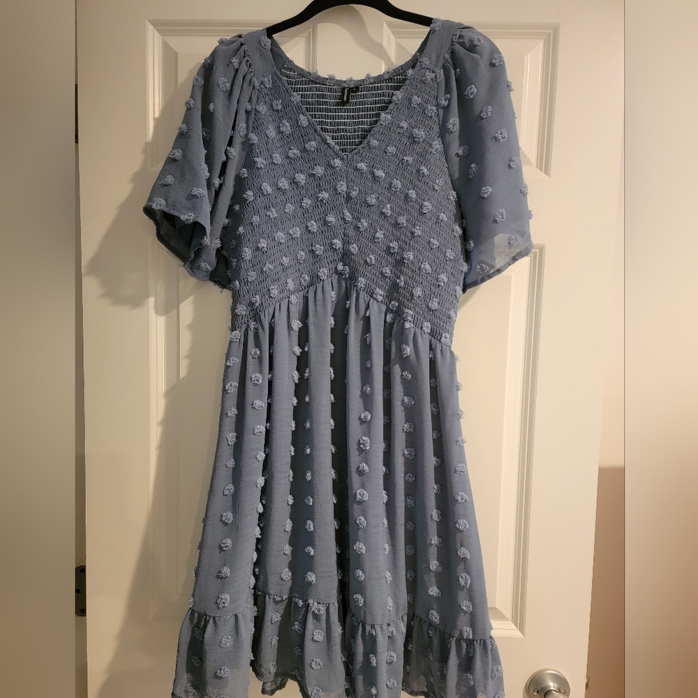 Zattcas Womens Dress Short Flutter Sleeve V Neck Swiss Dot Babydoll